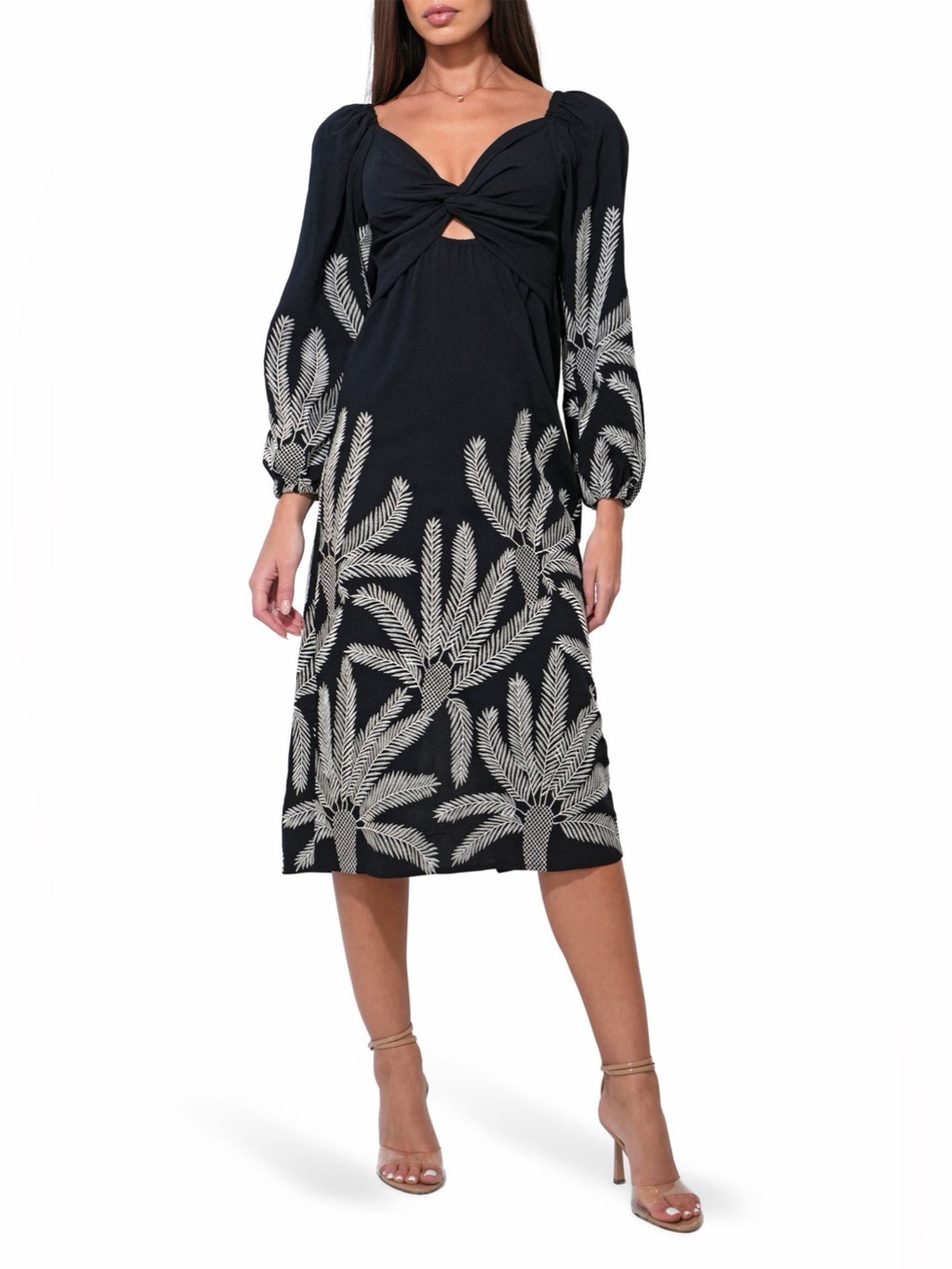 Adelyn Rae Jia Long Sleeve Embroidered Midi Dress Sz M